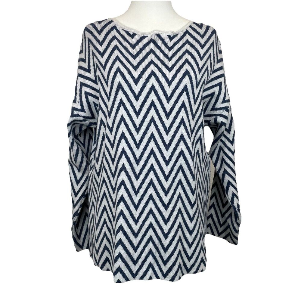 M Made In Italy Women’s Chevron Long Sleeve Knit Seater Blue White Boho-S